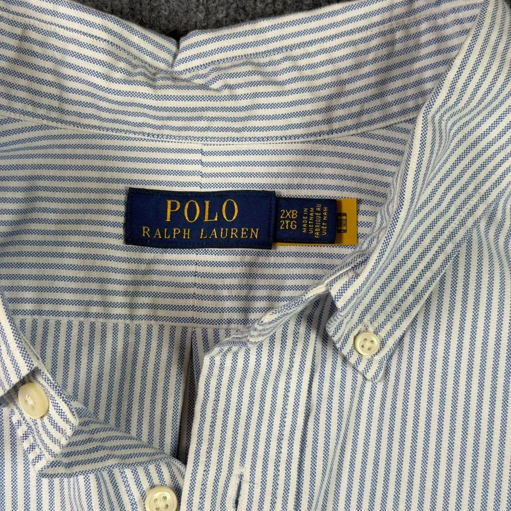 Polo Ralph Lauren Button Down Mens 2XB Blue White Striped Oxford Pony Logo